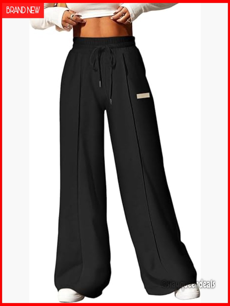 High Waisted Drawstring Wide Leg Sweatpants With Pockets Casual Yoga Pants